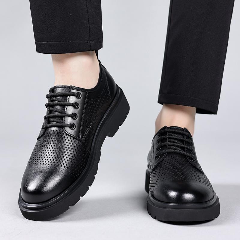 Breathable men's leather shoes Trendy and Thick Bottom Styles Fashion Party Retro Comfort Shoes Black Plus Size-46 Luxury