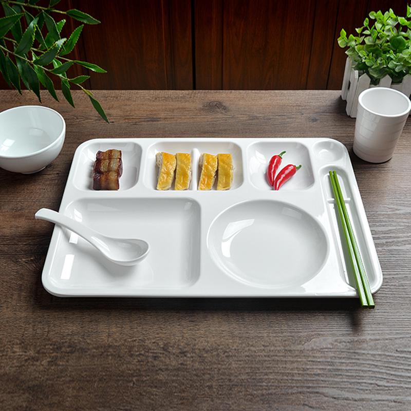 Thickened Melamine Multi-Compartment Meal Tray: Six & Three-Compartment Options for School and Kindergarten Use.