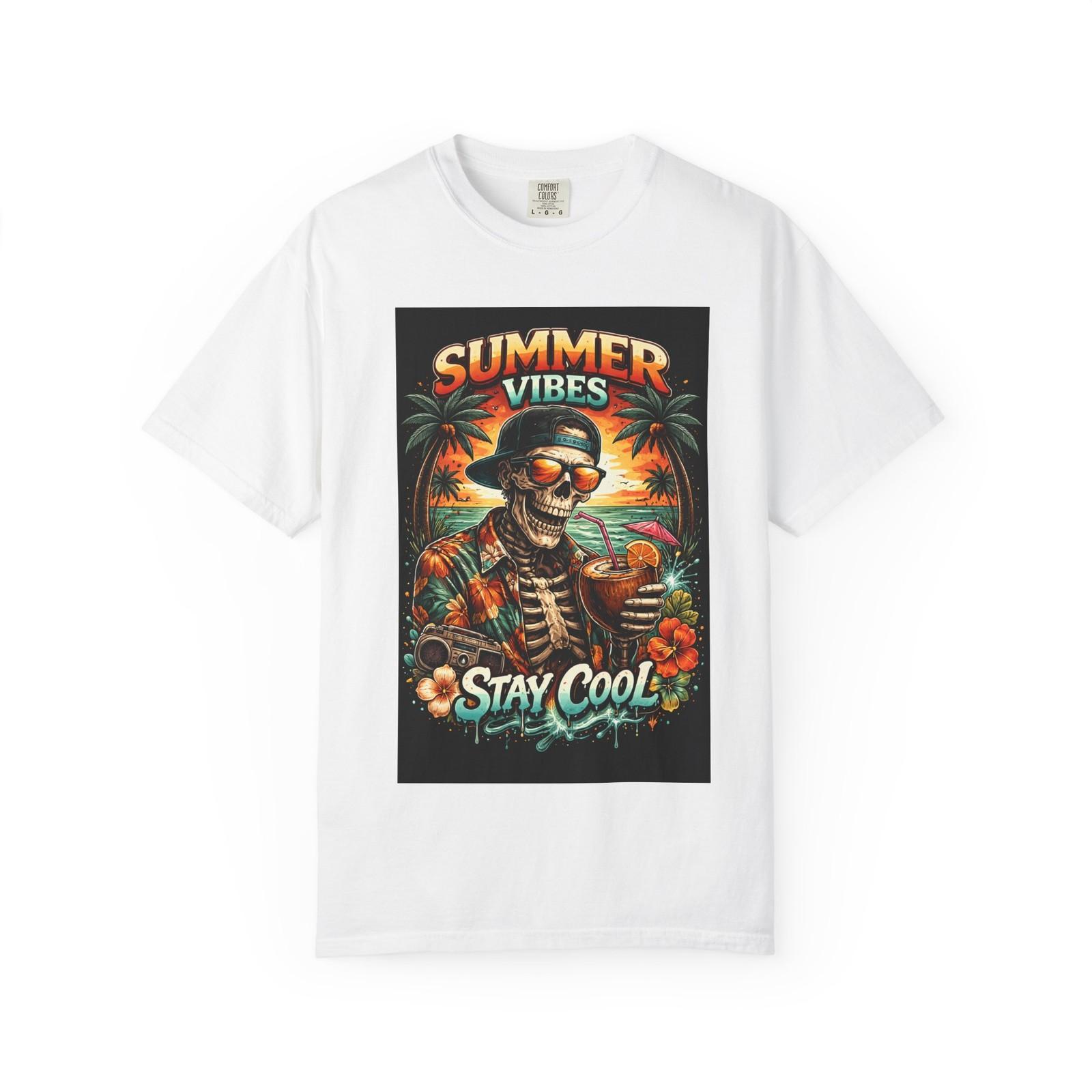 Summer Vibes Skeleton T-Shirt Stay Cool Graphic Tee Vintage Style Unisex Cotton S разноцветный