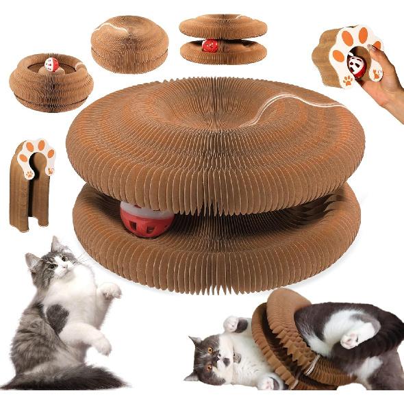 Kitty Kurlz Cat Toy, Magic Organ Cat Scratch Board Foldable Accordion Cat Toy, Cardboard Cat Toys, Interactive Scratch Pad Cat Toy with Toy Bell Ball