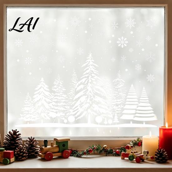 Christmas Party Glass Decorations White Winter Forest Window Static Sticker Waterproof PVC Snow Scene Wall Decals Decal Silhouette Art for