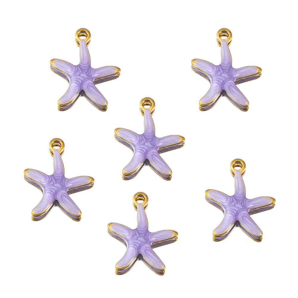 10pcs New Stainless Steel Colorful Marine Coral Starfish Fish Seaweed Charm Necklace Earring Pendant Base for DIY Jewelry Making