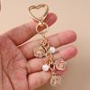 Keychain Pendant Rhinestones Inlaid Flower Imitation Pearls Charm Key Chain Zinc Alloy Key Ring Backpack Accessory