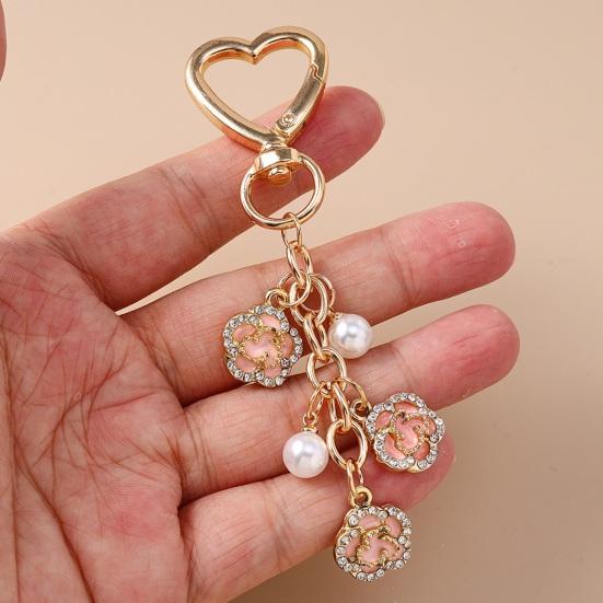 Keychain Pendant Rhinestones Inlaid Flower Imitation Pearls Charm Key Chain Zinc Alloy Key Ring Backpack Accessory