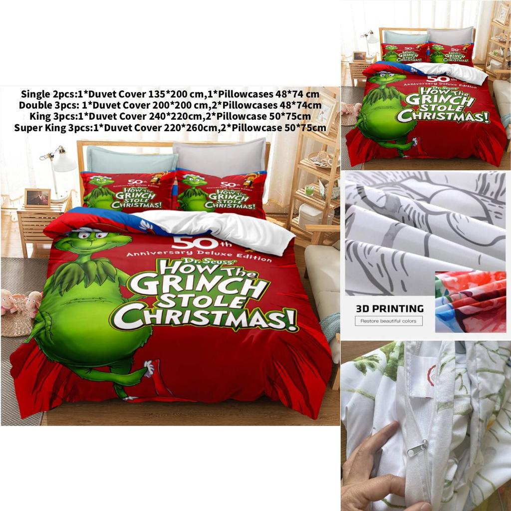 The Grinch Bed Linen Set With Soft Fleece Fabric For Modern Bedroom Decor