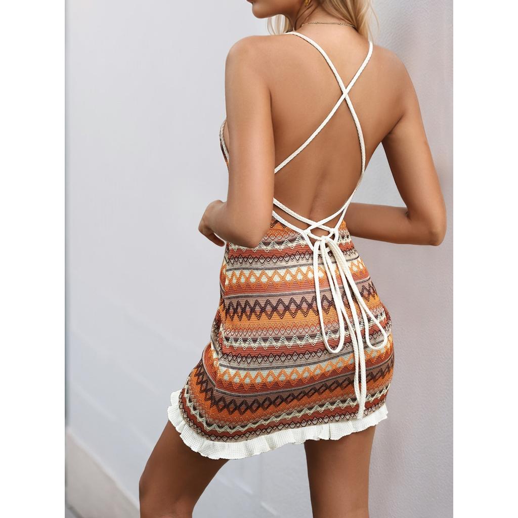 Summer Ethnic Style Embroidered Sexy Suspender Dress for Beach Vacation