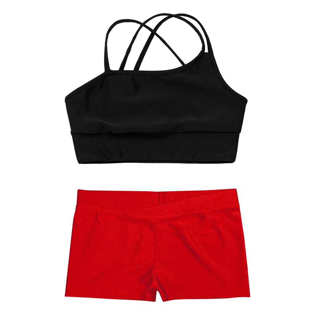 Kids Girls 2 Piece Dance Outfits Crop Top with Shorts Active Set Gymnastics Dancewear Swimwear