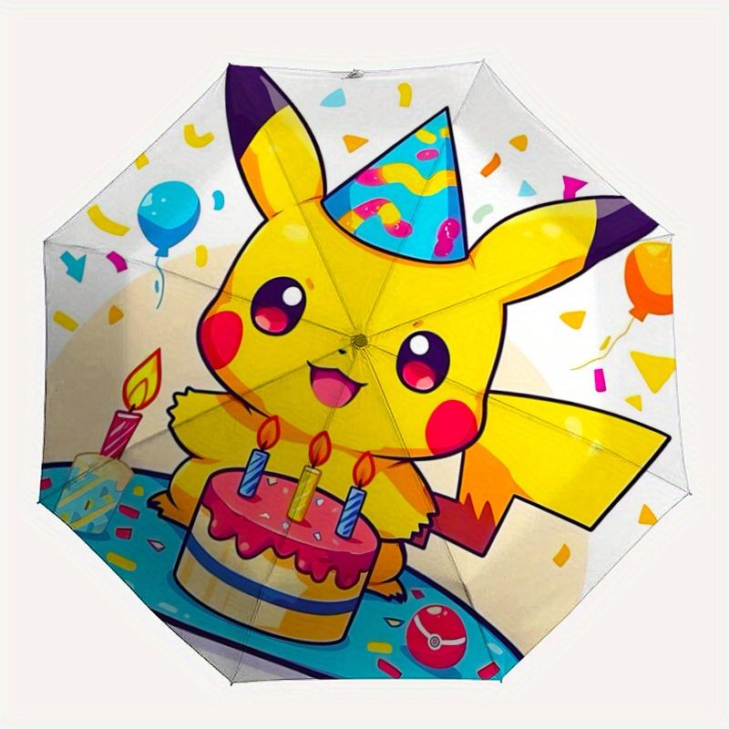 1pc Pikachu's Birthday Celebration Automatic Folding Umbrella - 3 Folding Design, Vivid Cartoon Pattern, Suitable for Outdoor Activities, A Gift for F