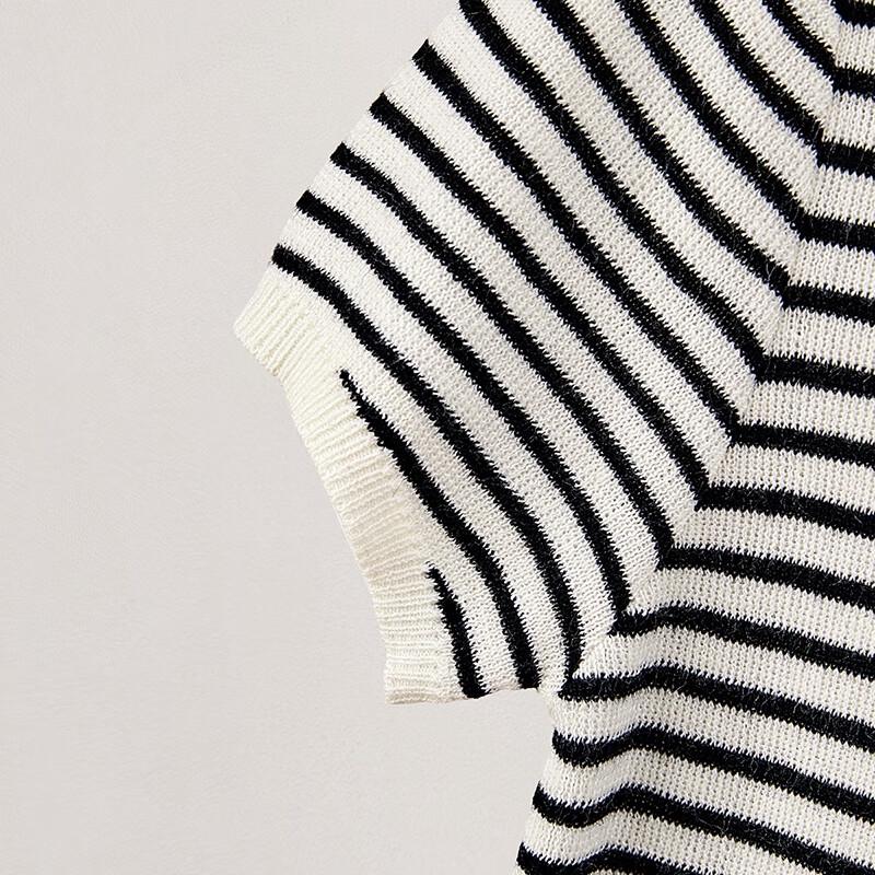 Women's Striped Color-block Knit Short Sleeve Top