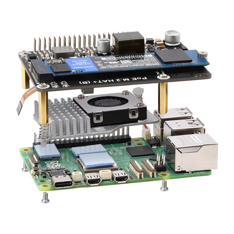 Raspberry Pi 5 PCIe to M.2 NVMe Expansion Board with PoE Power HAT