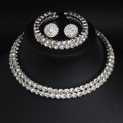 Full Diamond Necklace, Open Collar, Bracelet, Stud Earrings, Three-Piece Feminine Accessories