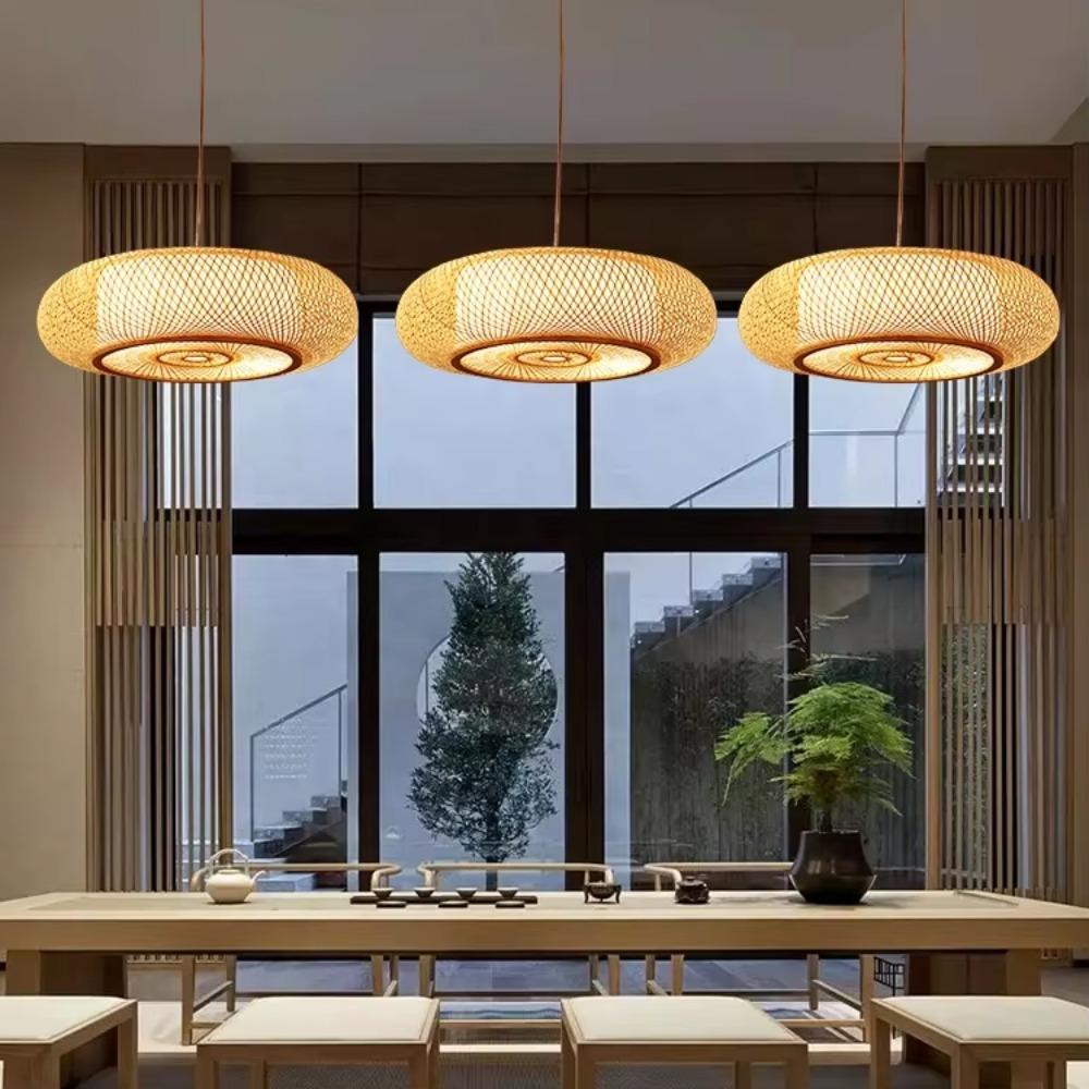 Round Natural Handmade Retro Classics Wicker Hand-woven Bamboo Pendant Light Rattan Pendant Light Bamboo Hanging Lampshade