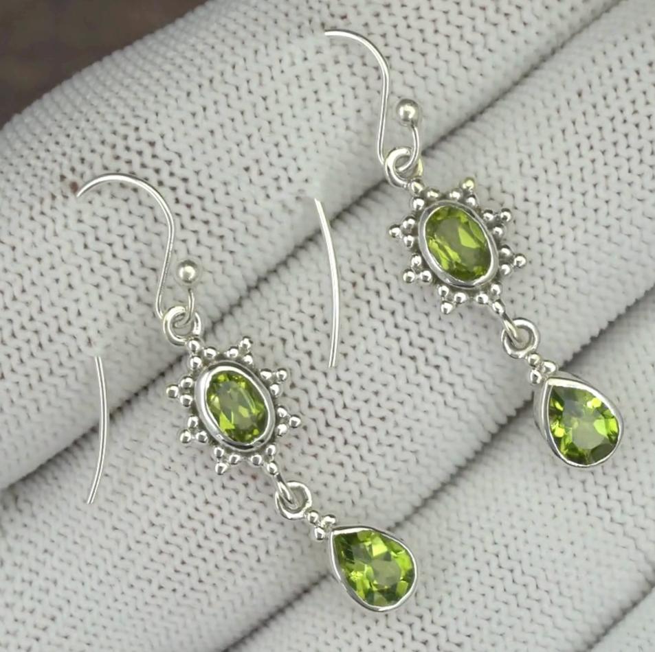 Sterling Silver Dangle Earrings with Choice of Citrine, Blue Topaz, Amethyst, Pearl, Peridot & Garnet – Handmade Vintage-Style Gemstone Jewelry