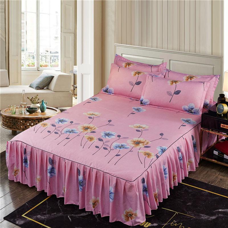 1pc Thickened Sanding Bedspread Soft Non-Slip King Queen Bed Skirt Wedding Fitted Sheet Cover No Pillowcase