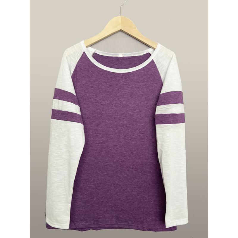 Весенне-осенняя женская блузка, модная трехцветная полосатая футболка с длинными рукавами и круглым вырезом, топы с цветными блоками S