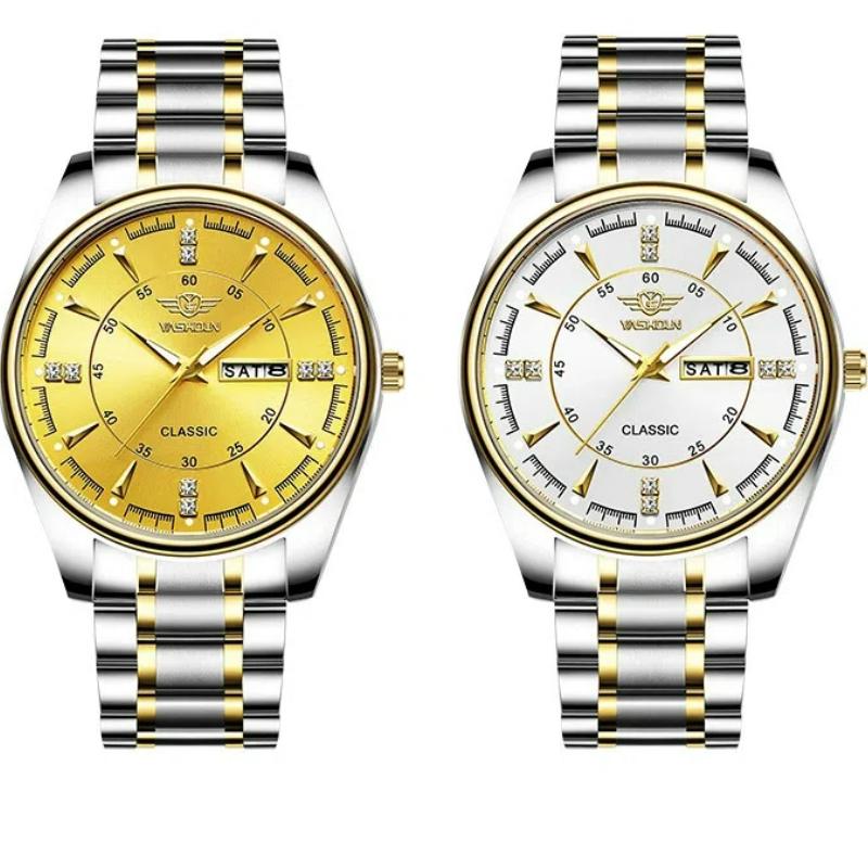 Fashionable Men's Quartz Watch Stainless Steel Timer Waterproof Night Light Dual Calendar Men's Quartz Watch