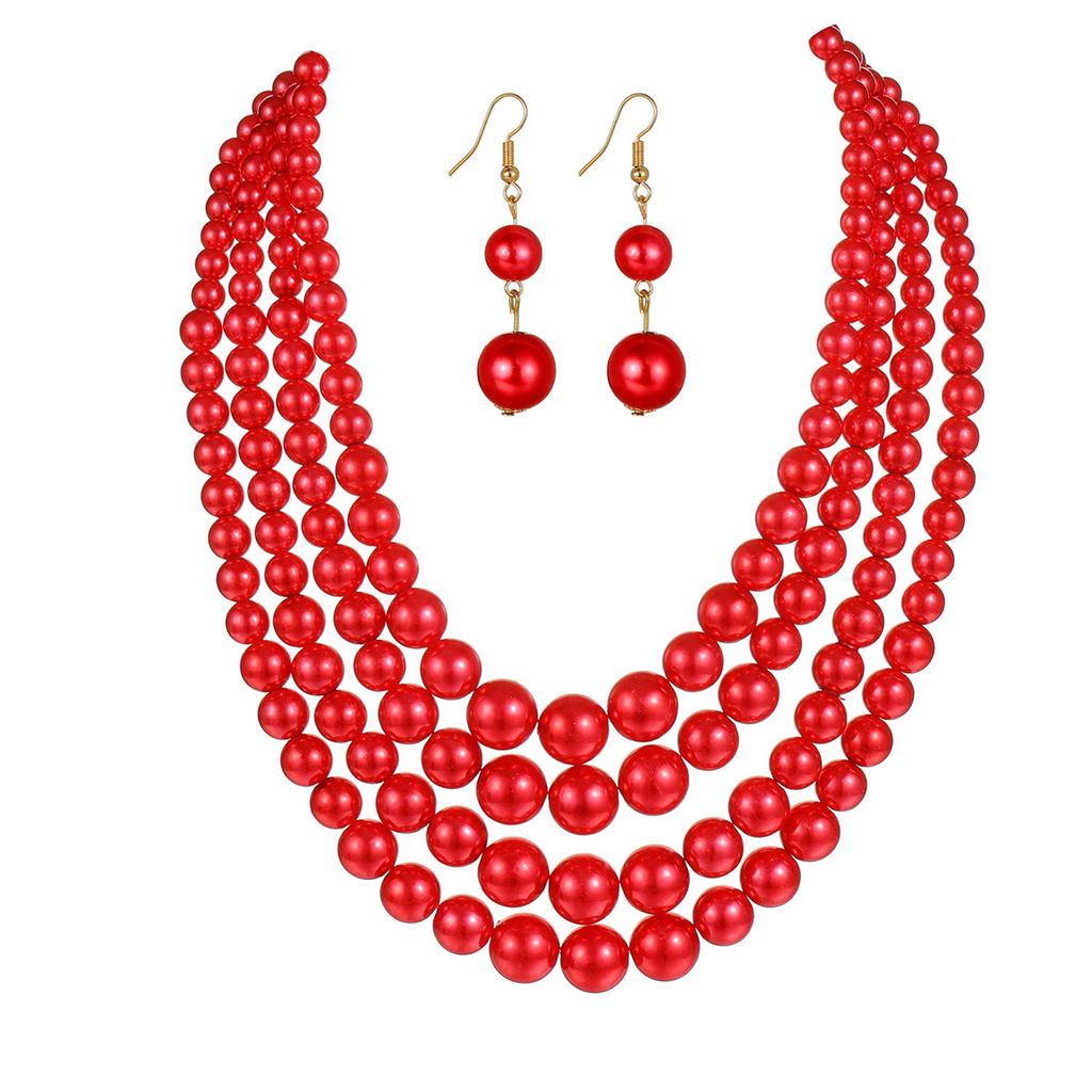 Mode Übertriebene Damen String Schlüsselbein Mehrschichtige Halskette, Vielseitiges Ohrringe Halskette Set