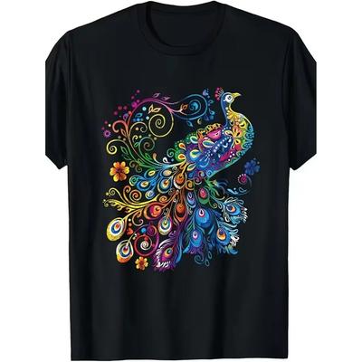 Vintage Neck T Shirt Featuring A Colorful Peacock Enthusiasts Made From Slightly Stretchy Fabric For A Regular Fit I For 100 Cotton 180g