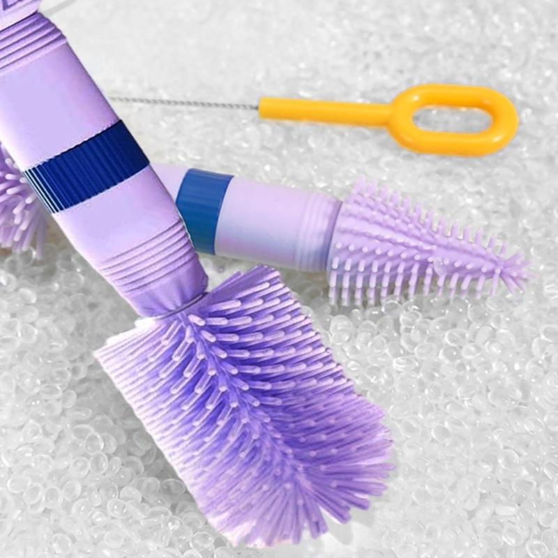 Double Head Infant Bottle Cleaning Brush Kit Flexible Silicone Handle Removable Drying Rack Design Organsier Case