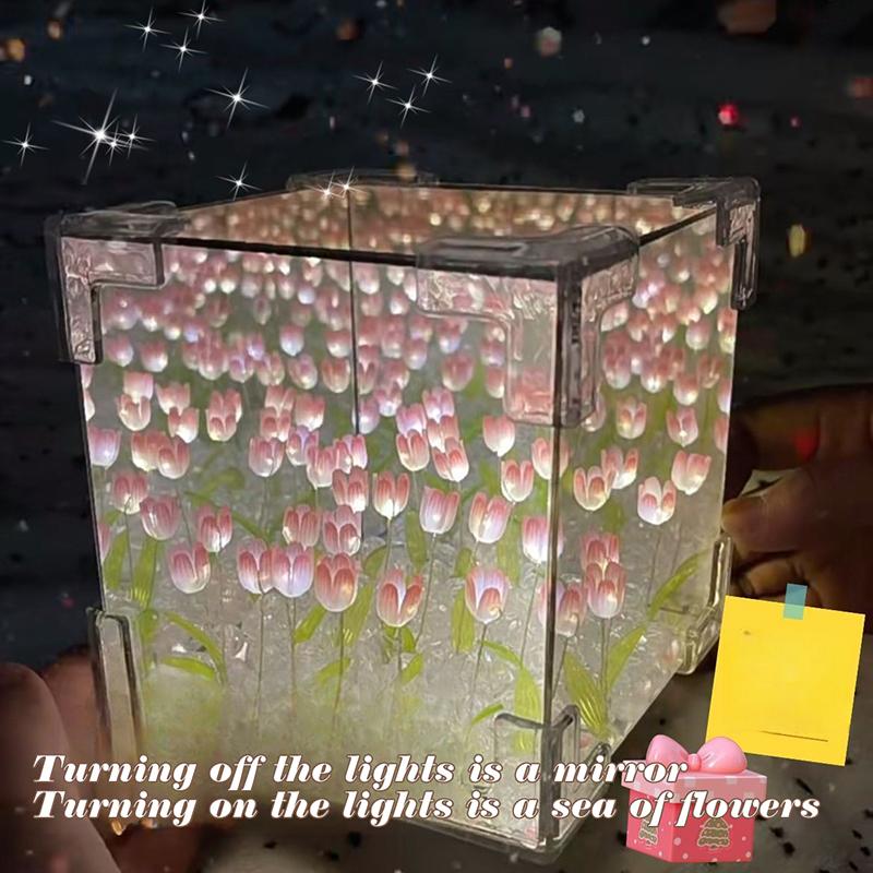 Creative Diy Tulip Flower Sea Cube Three-Dimensional Small Night Lamp Material Package For Girlfriend Couple Girlfriend