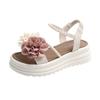 Small fresh and sweet pearl flower sandals women's 2024 summer new thick-soled versatile one-word open-toed student beach shoes