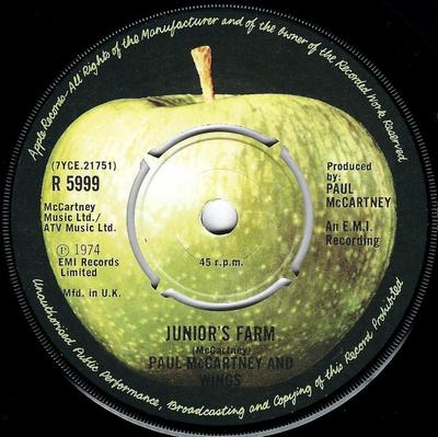 7inch Record WINGS (2) - Junior's Farm R5999 Apple Records 1974 UK Rock Used