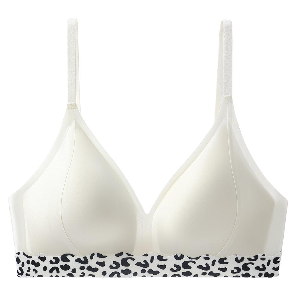 Leopard Print Satin Underwear Women's Small Breasts Gather Anti-sagging Thin Back Bra Sexy Skin-friendly Breathable Comfortable Bra