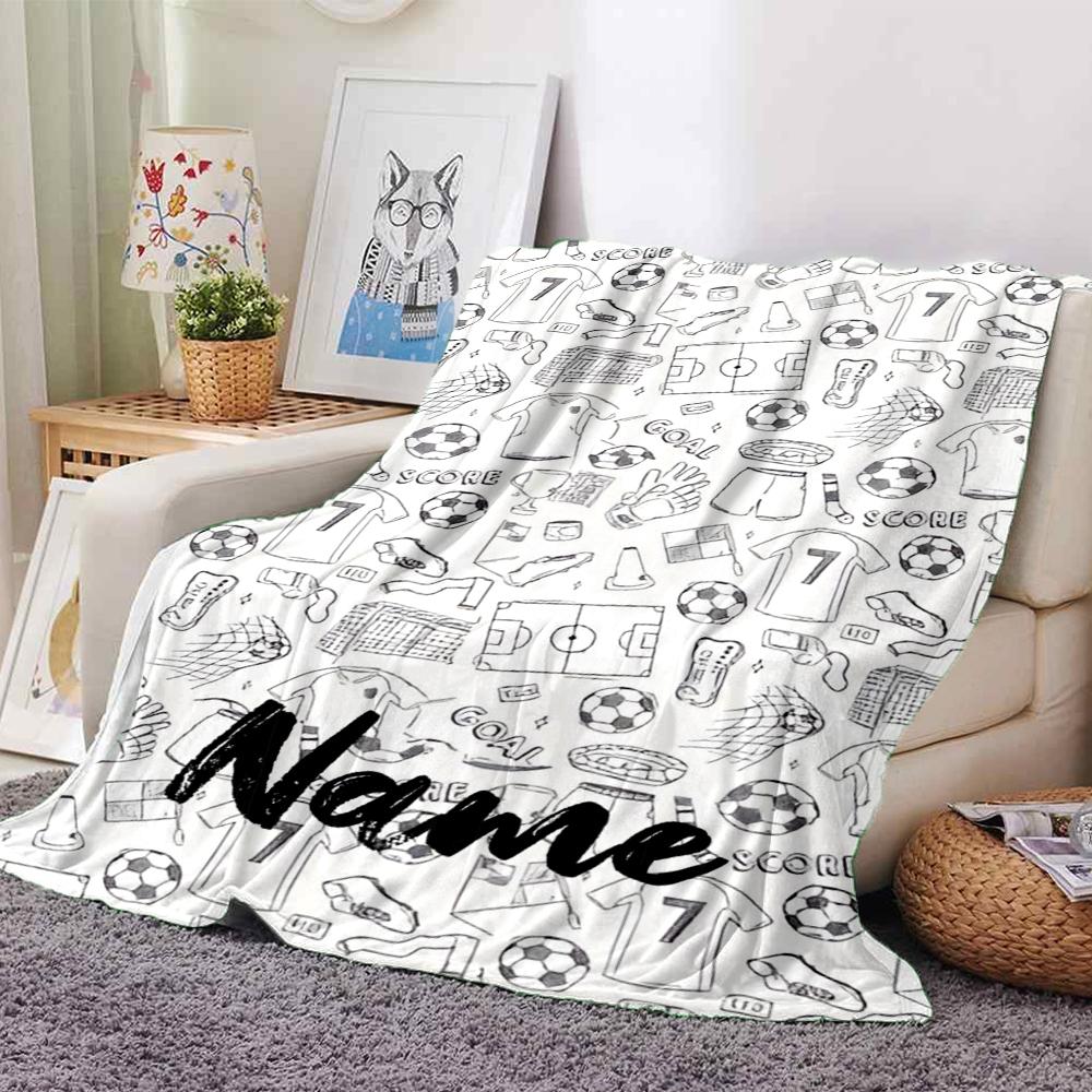 Custom Name Soccer Theme Printed Blanket - Perfect for Couch, Bed, Travel & Outdoor Use | Machine Washable, Cozy & Durable.