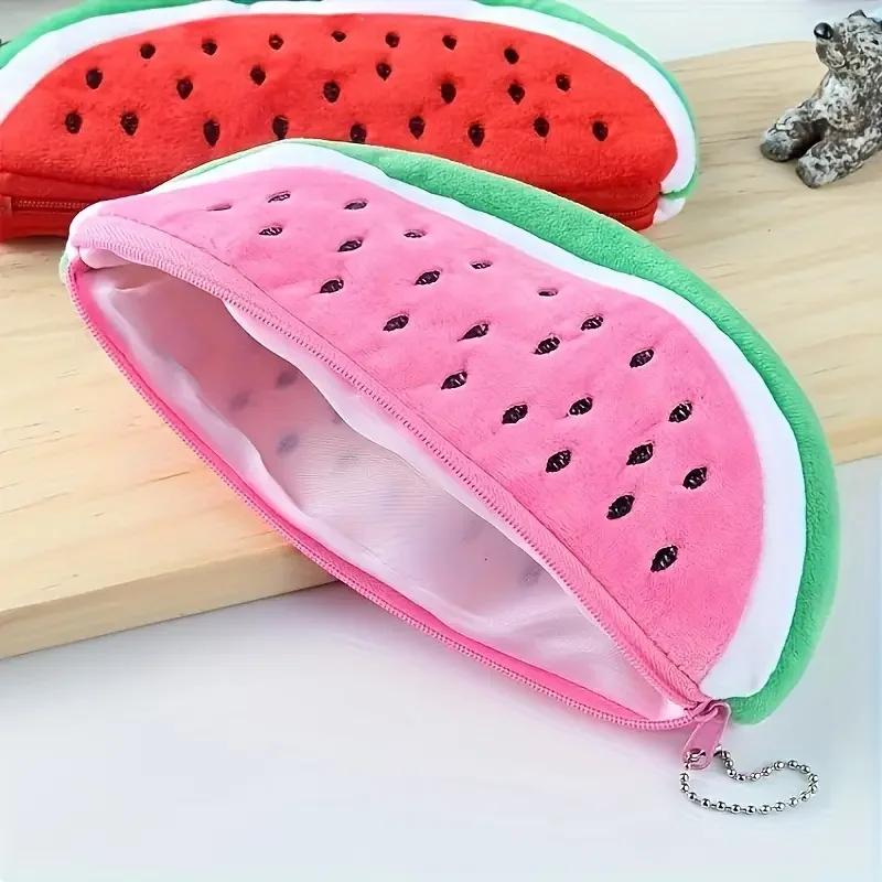 Watermelon Pencil Case Cute Fruit Kawaii Plush Large Capacity Pencil Bag Cosmetics Case For Kids Gift School Suppli Stationery