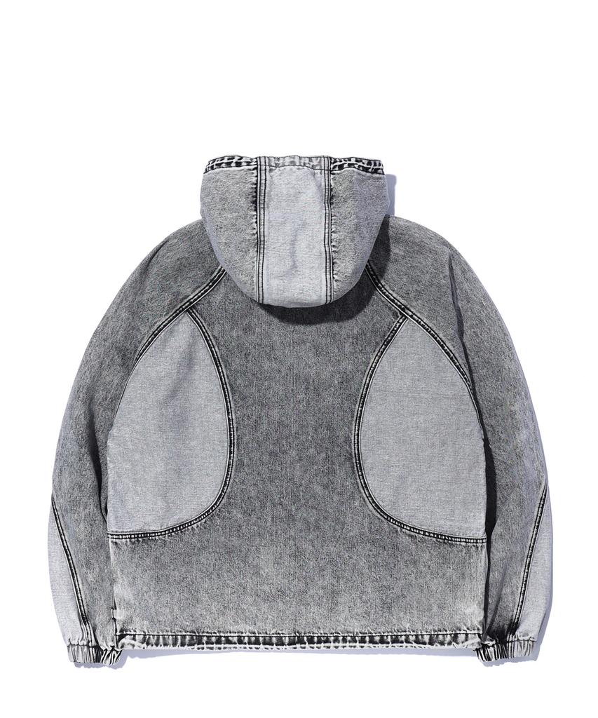 Critic Color Block Hood Denim Jacket Light Gray