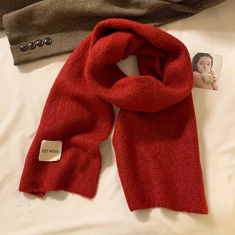 Knitted Scarf Women's Autumn and Winter Plush Scarf Korean Atmosphere New Thickened Warm Cross Wool Scarf