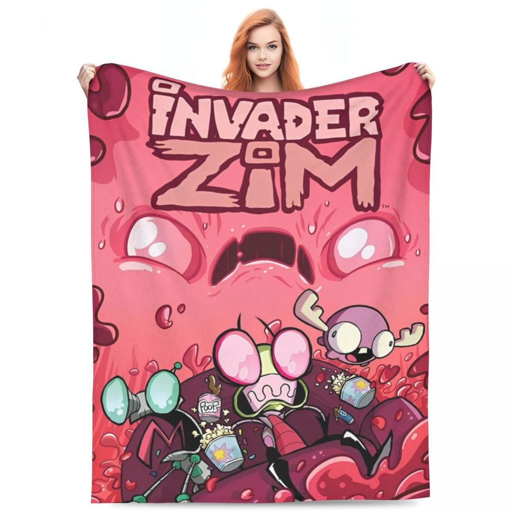 Invader-Zims Wolldecke Cartoon Dunkle Komödie Individuelle Überwurfdecke für Zuhause 200x150cm