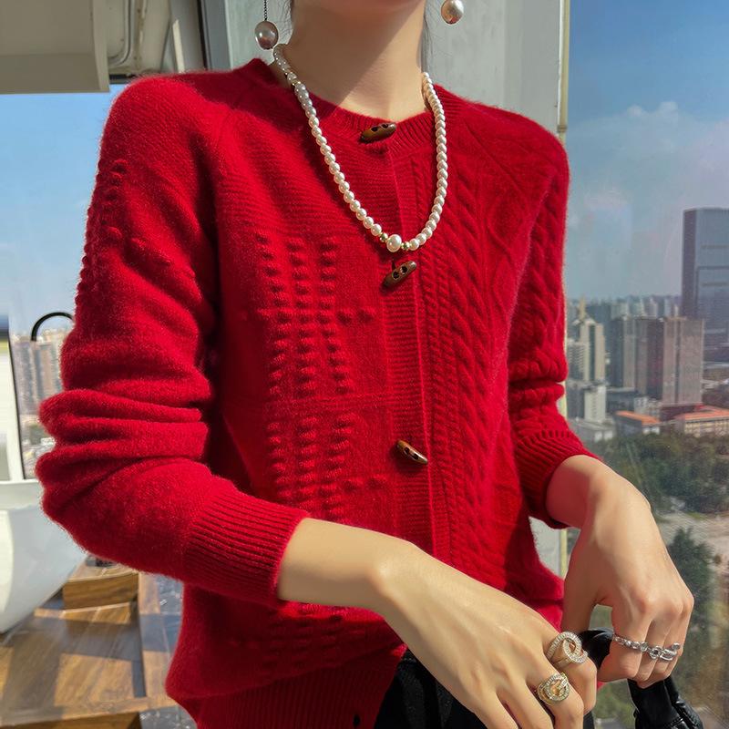 Classic Style button asymmetrical wool cardigan womens autumn and winter new fashion versatile top M