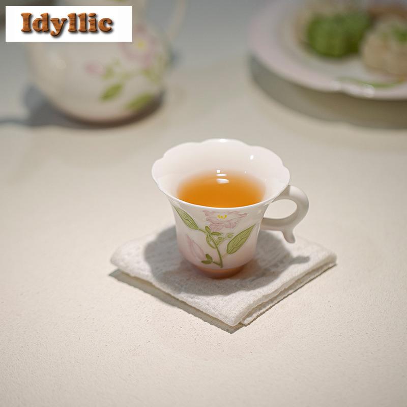 2pc/lot Hand-painted Japanese Flower Mouth Ear Lifting Teacup Zen Tea Bowl Mug Tea-tasting Fragrance Cup Chazhan Master Cup 55ml