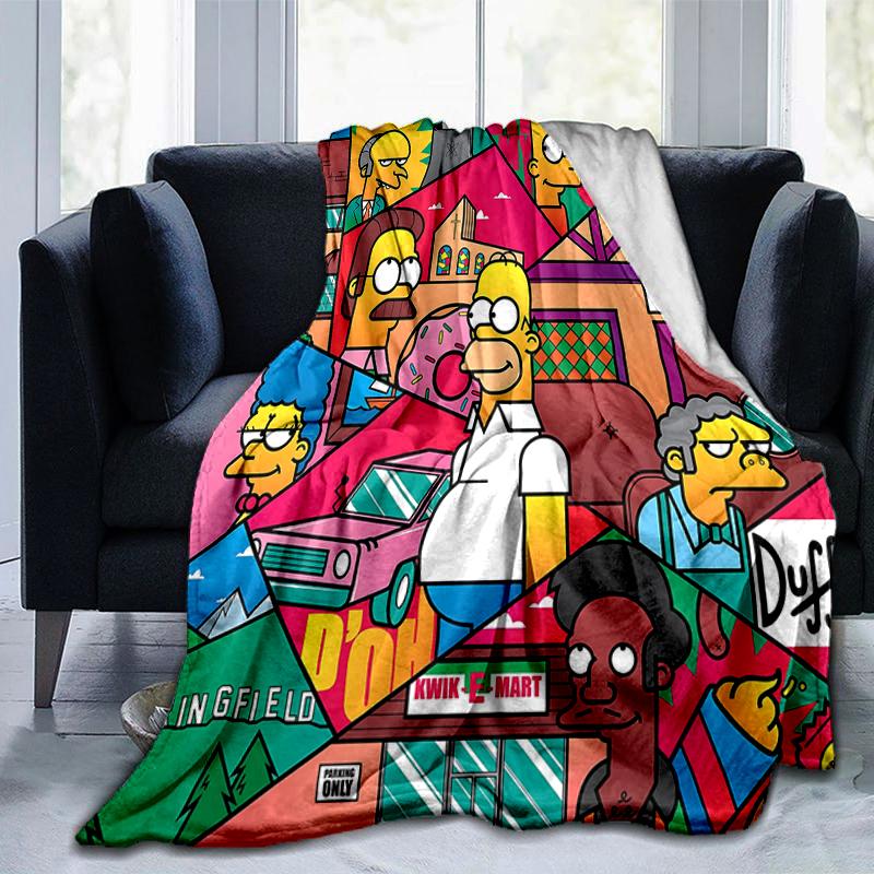 1Pc Simpsons Springfield Scene Blanket Soft And Comfortable Casual Warm Camping Travel Christmas Halloween Gift M921726
