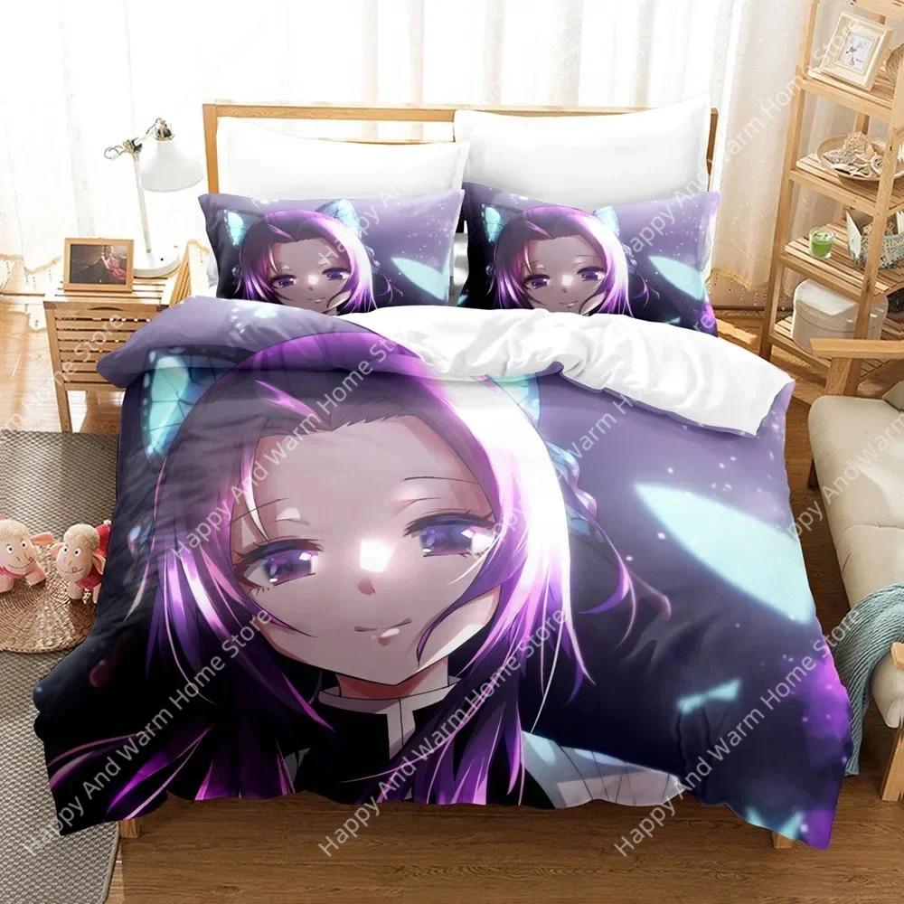 3D-Druck Kochou Shinobu Bettwäsche Anime Demon Slayer Bedrucktes Bettwäsche-Set Bettbezug Kissenbezug Bettwäsche-Set Leinenlaken Bettdeckenbezug