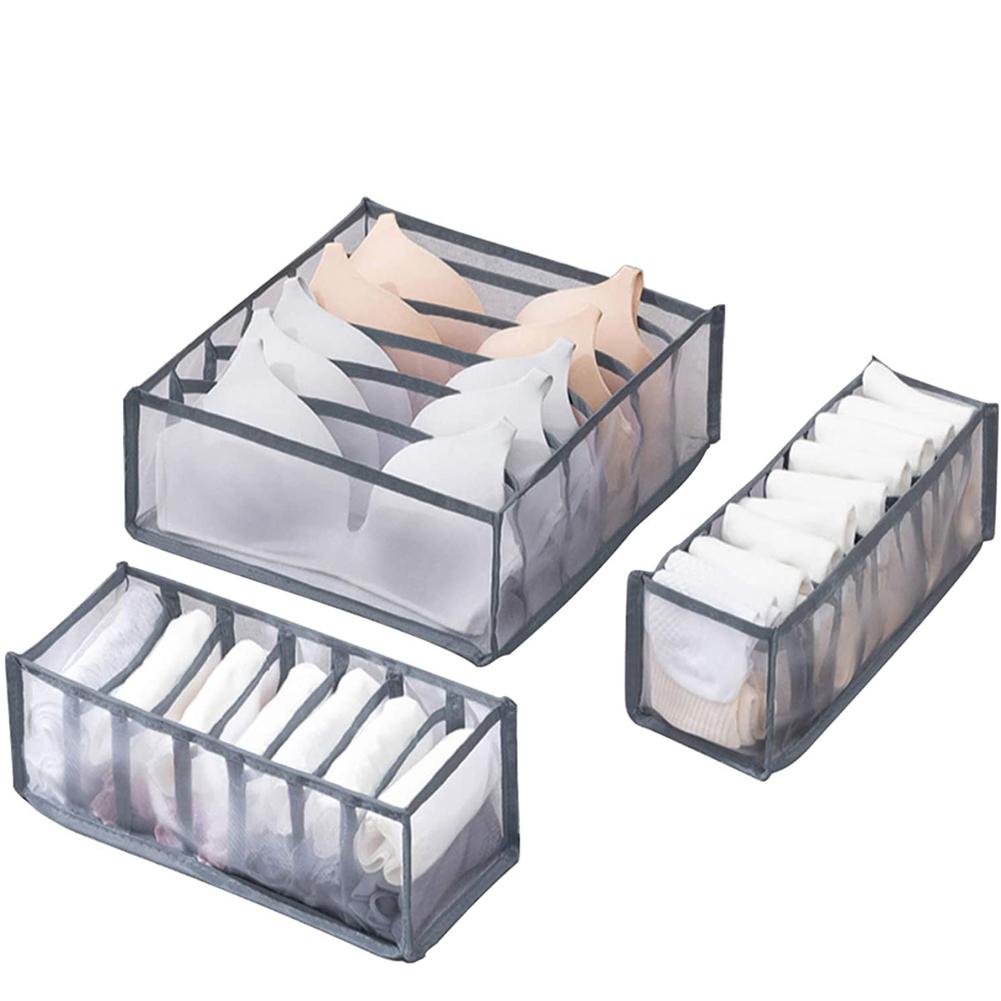 3 piece Storage Box Washable Foldable Household Drawer Underwear Compartmentalization Box