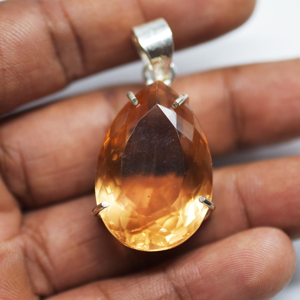75.90 Honey Topaz Pendant Lab Created 925 Sterling Silve Gemstone CERTIFIED my-369-k