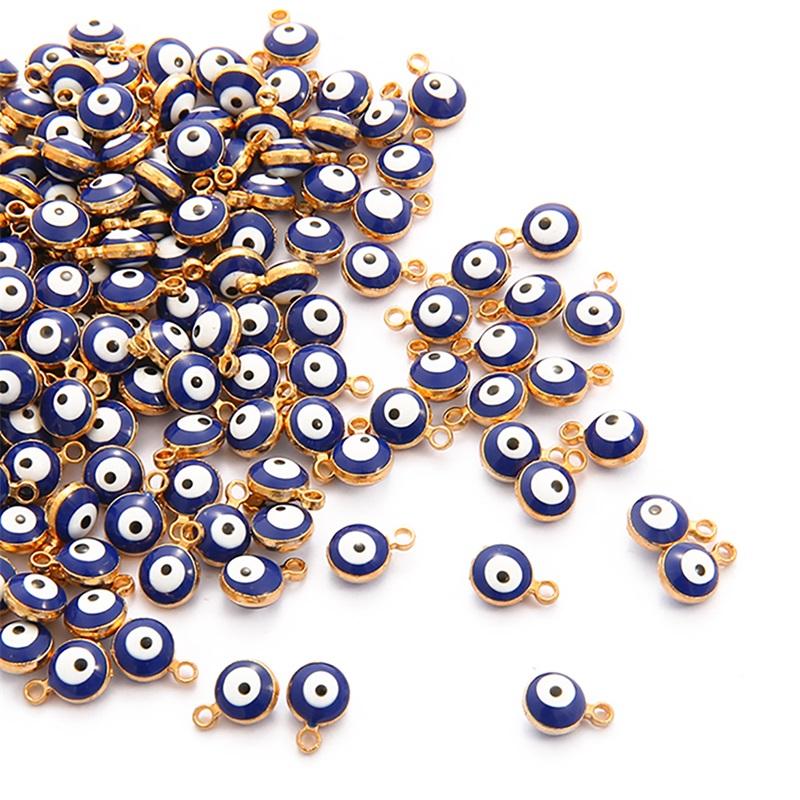 10pcs/Bag 6/8mm Cute Enamel Evil Eye Beads Alloy Charm Pendant For DIY Jewelry Necklace Making