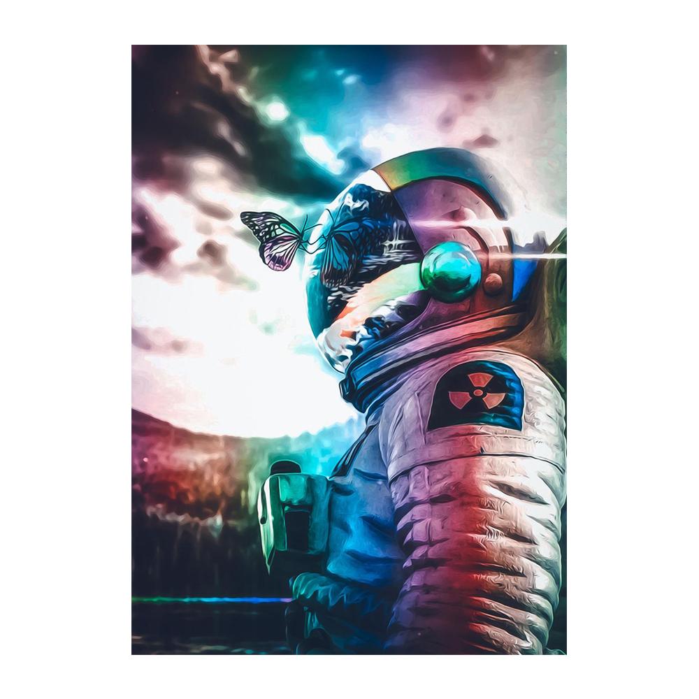 Astronaut Drinks Beer on The Moon While Watching The Earth Being Destroyed Canvas Painting Posters Prints Living Room Wall Art Pictures