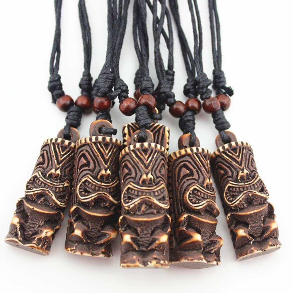 Collier Pendentif Ethnique Artisanal En Os Poli - Forme œuf Totem, Perles D'os, Marron