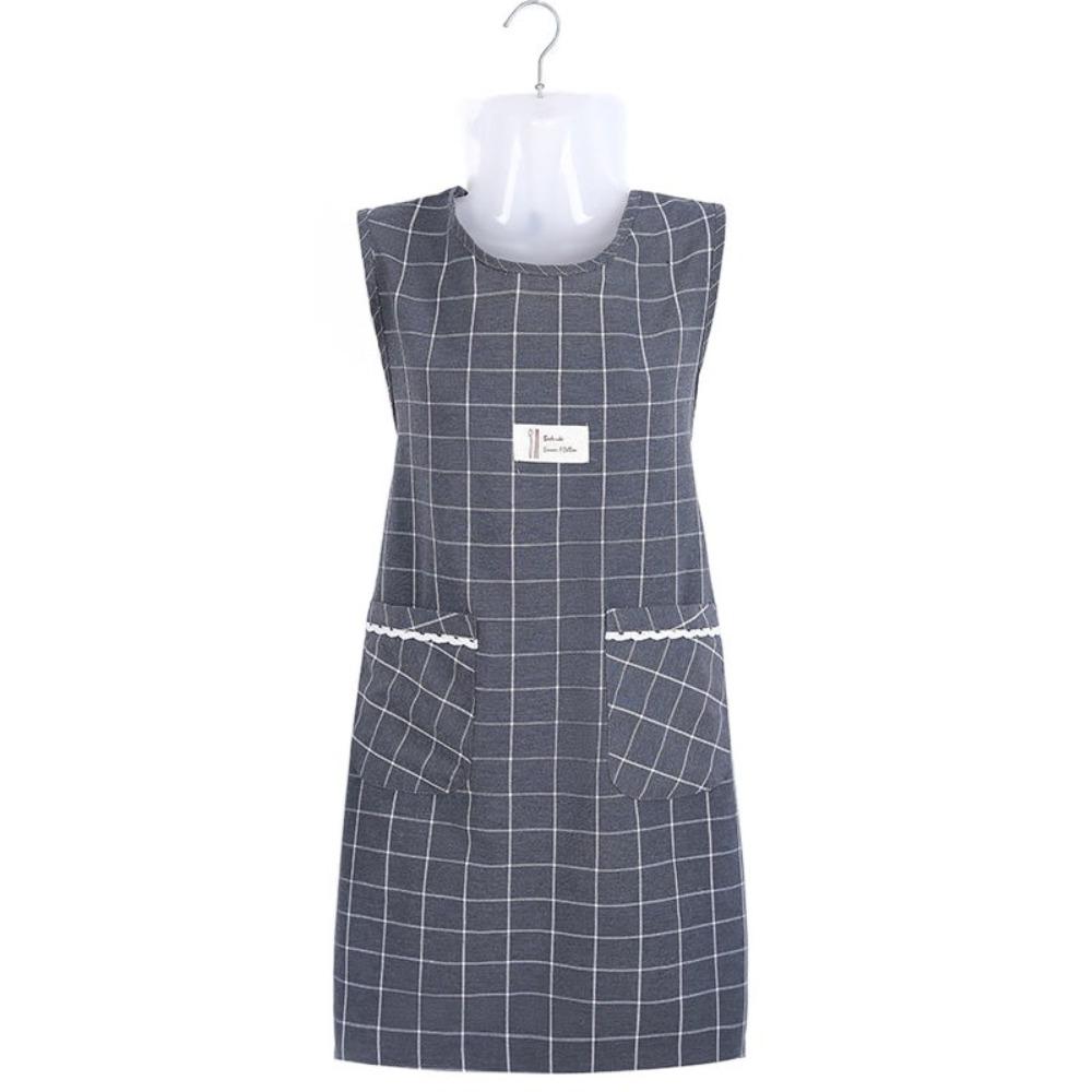 Large Pocket Cooking Apron Cotton Overalls Chef Aprons Household Sleeveless Apron  Home Cooking