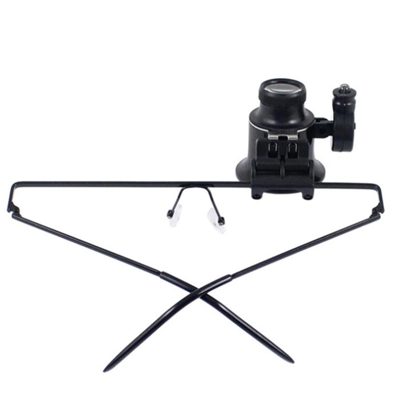 Stirnband 20X Vergrößerer Lupe Kopf Lupe Linse Schmuck Uhrenreparatur Uhrmacherlupe mit 1 LED-Licht