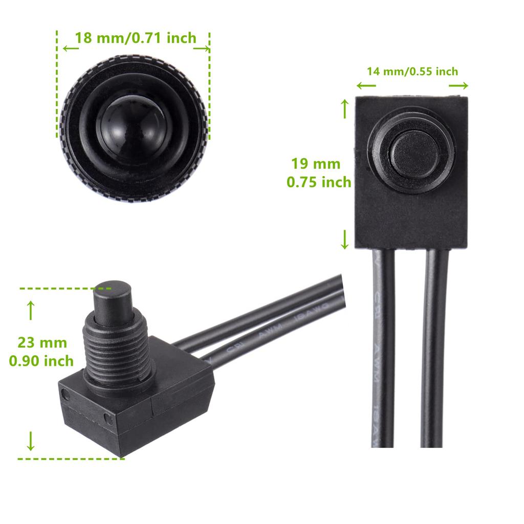 KP-107 Waterproof Push Button Switch 12V ON/Off SPST Switch with 4.5''Lines for Motorcycle/Car(Pack of 2pcs,Black)