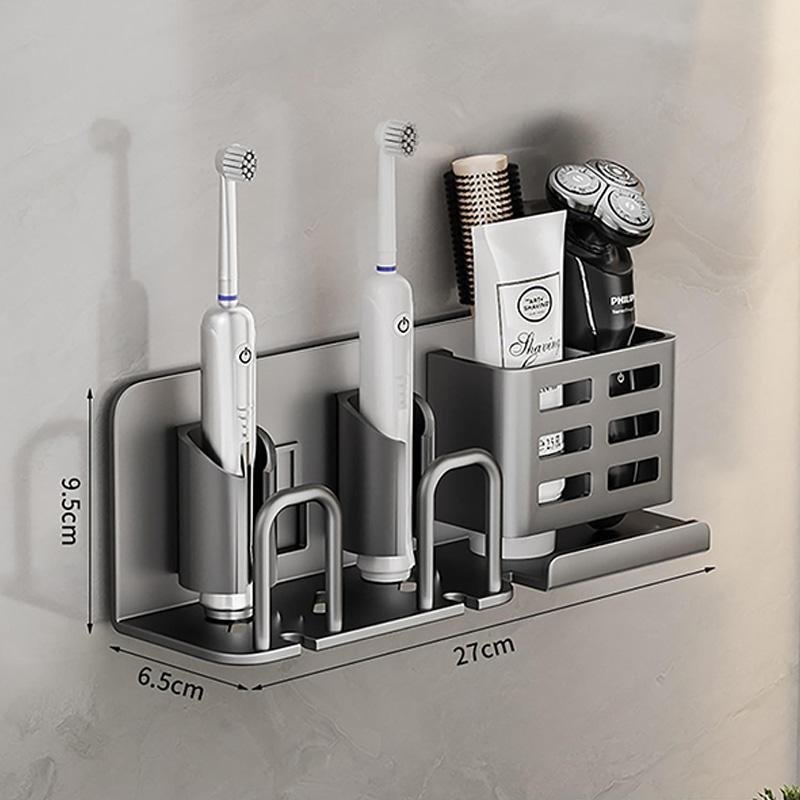 Zahnbürstenhalter aus Aluminiumlegierung Multifunktioneller Zahnbürstenbecherhalter Wandmontage Ohne Bohren Badezimmer-Organizer Badezimmeraufbewahrung