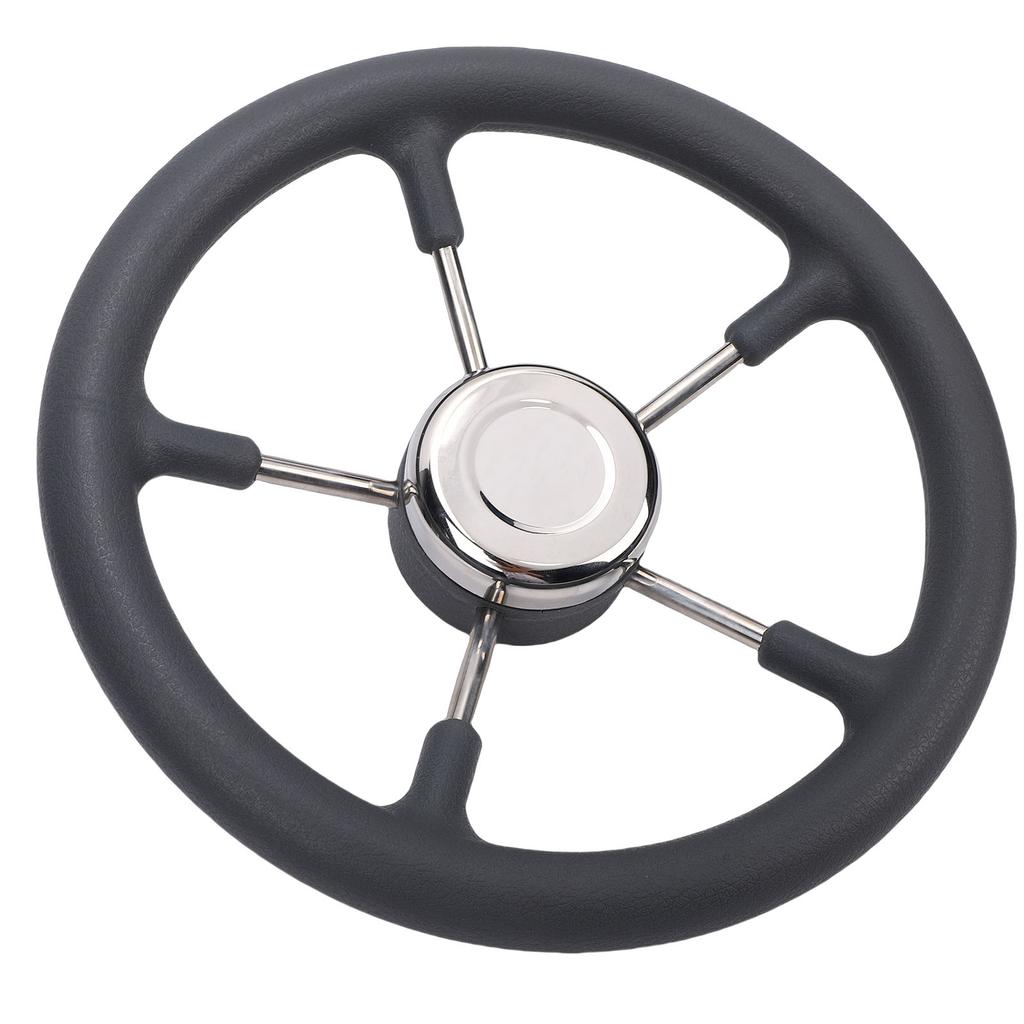 13 Inch Stainless Steel Boat Steering Wheel with Foam Grip 5 Spoke 15 Degree Angle for Boat Yacht