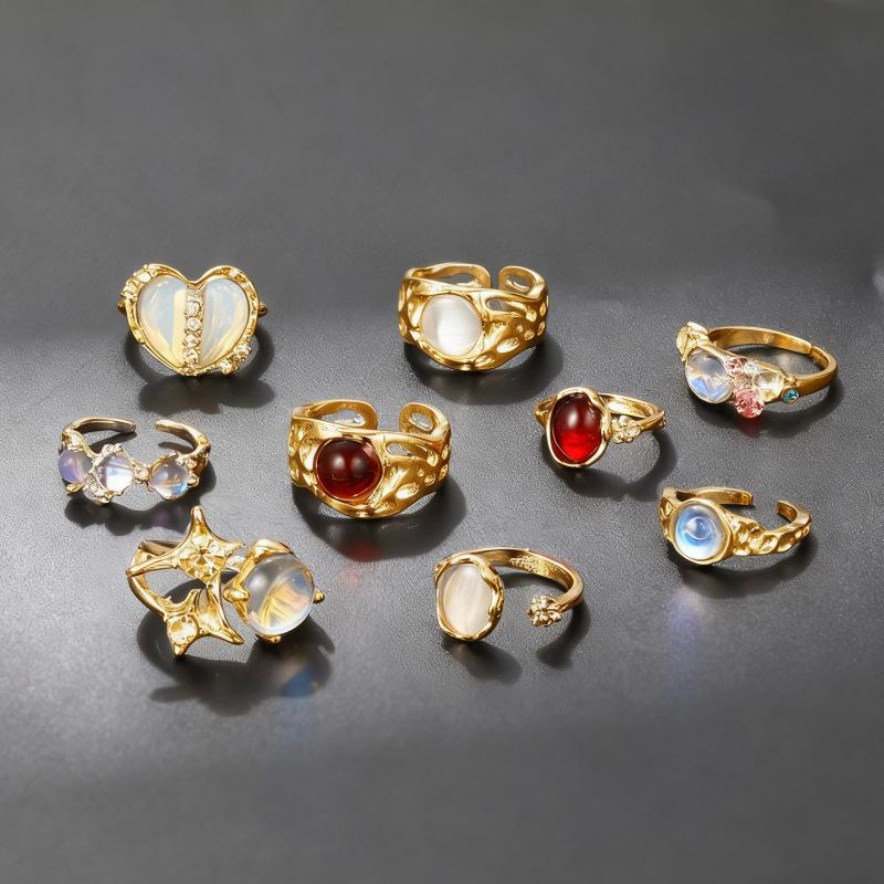 9Pcs Y2K Crystal Heart Open Rings Set For Women Girls Vintage Punk Metal Irregular Geometric Adjustable Ring Trendy Jewelry Gift