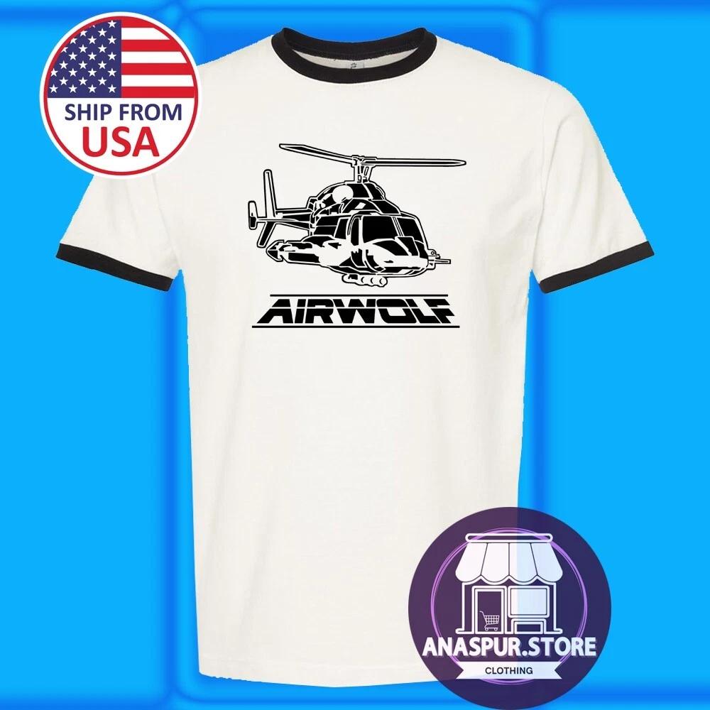 Airwolf Air Wolf Helicopter Men s Ringer Black Size S-3XL S