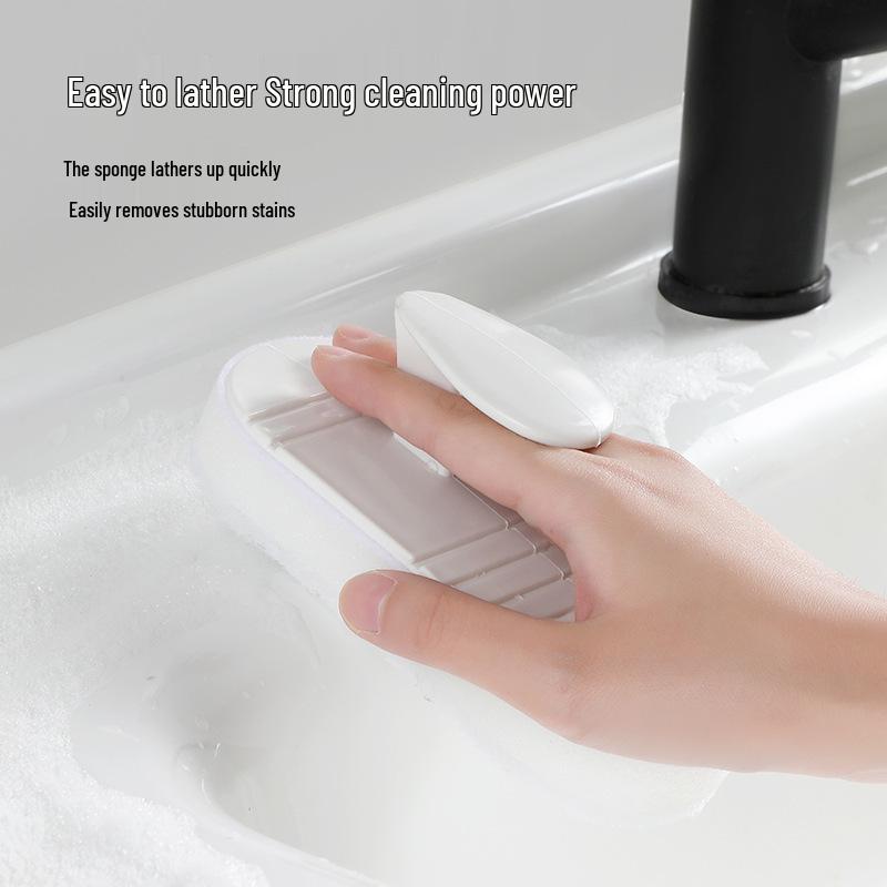 Flexible Tile & Countertop Scrubber with Handle - Replaceable, Easy-to-Foam Sponge Brush