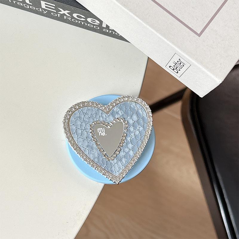 Solid Leather Heart-Shaped MagSafe Phone Holder with Mirror